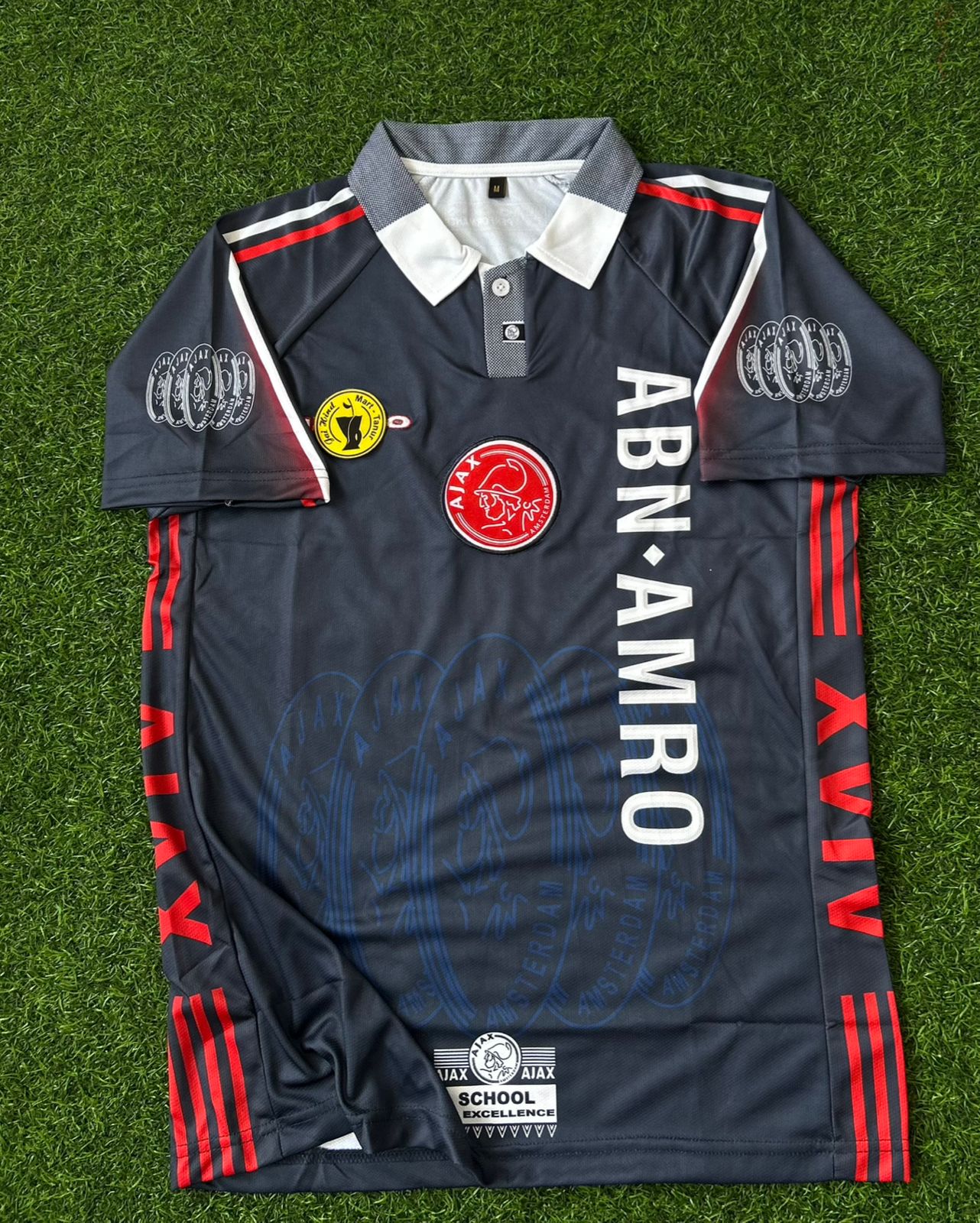 AJAX 1997-98 AWAY KIT, HALFSLEEVE POLO EMBROIDERY
